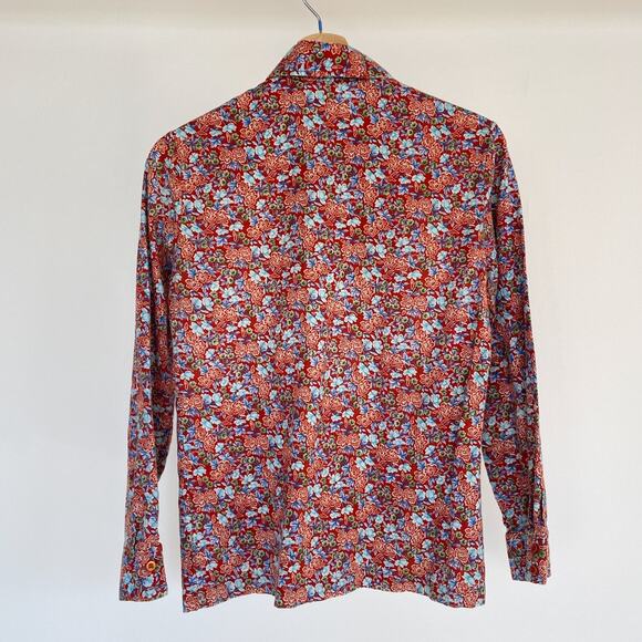 Vintage 70s Land N Sea Floral Button Up Collared Shirt Cotton Sz 34 S/M Retro - Picture 2 of 13